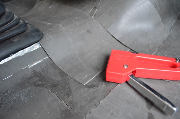 MLV sound barrier on cab floor of van